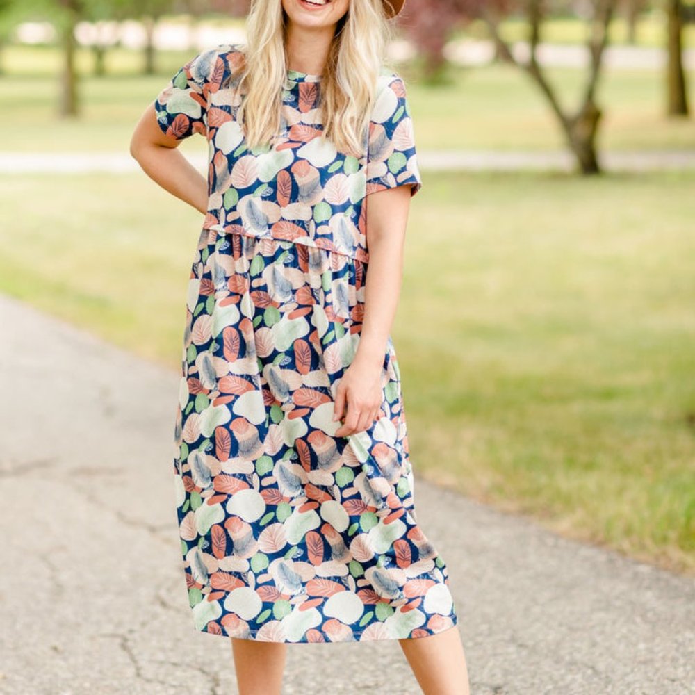 Aspen Leaf Print Midi Dress Inherit Co